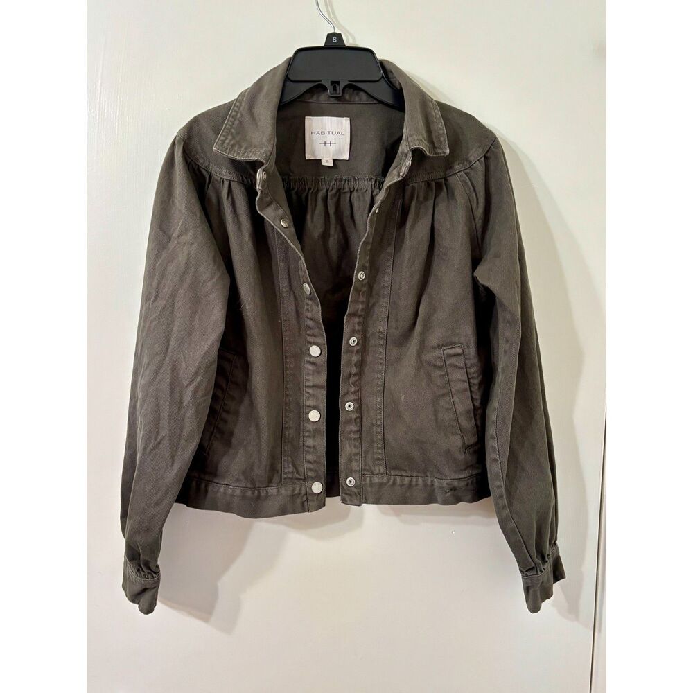 HABITUAL Womens Size S 100% Cotton Deep Olive Gray Casual Utility/Cargo Jacket